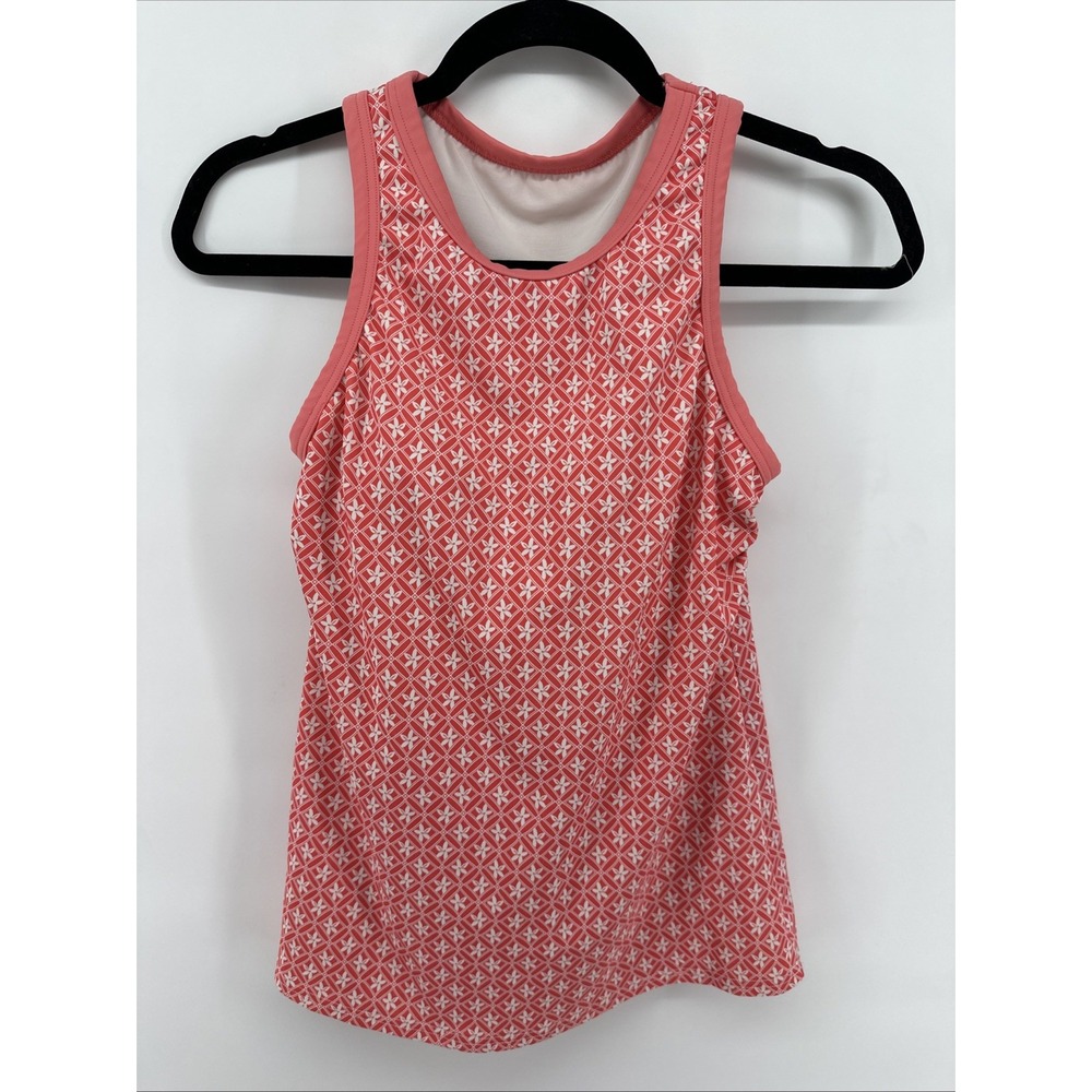 Lands End High Neck Modest Tankini Swimsuit Top Size Small 6-8 Coral Floral